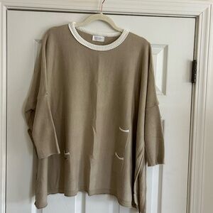 Mersea Catalina sweater tan khaki and white trim - one size